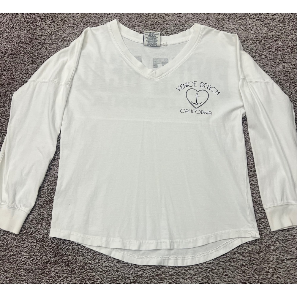 U.S. Vintage Womens S Venice Beach California Long Sleeve Graphic Shirt White